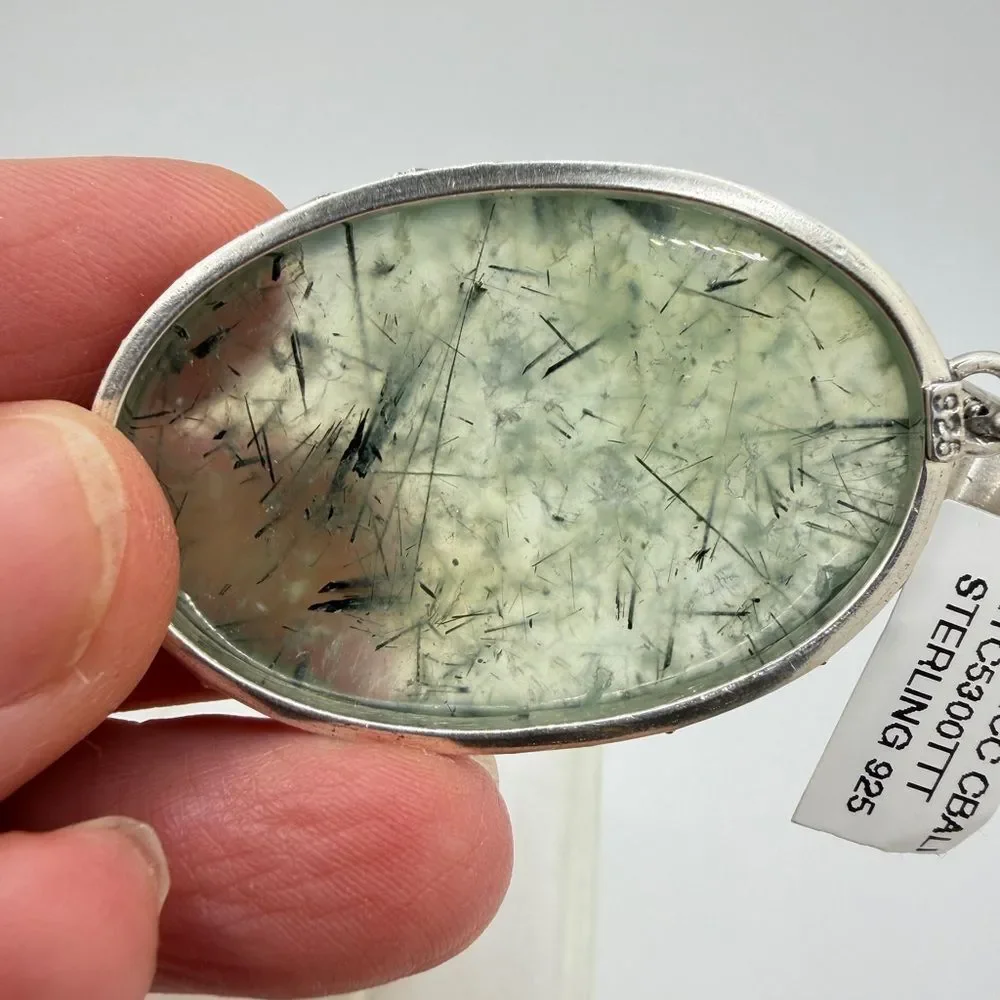 NWT 27x41mm MONSTER faceted/checkerboard‎ PREHNITE pendant in BALI 925!